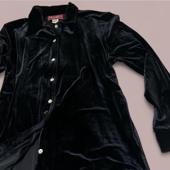 Denim&Co Black Velvet Button Down Shirt - Picture 1 of 4